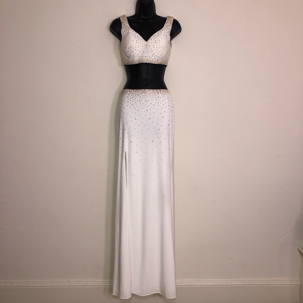 La Femme Ivory Two Piece Jersey Gown - Size 2 - NWT